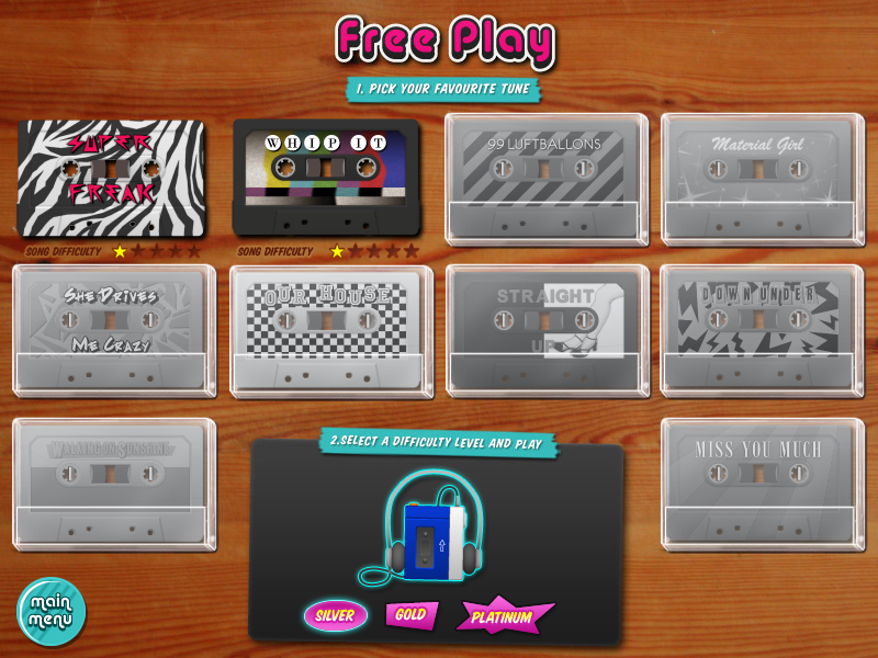 Downbeat (Windows) screenshot: Freeplay menu