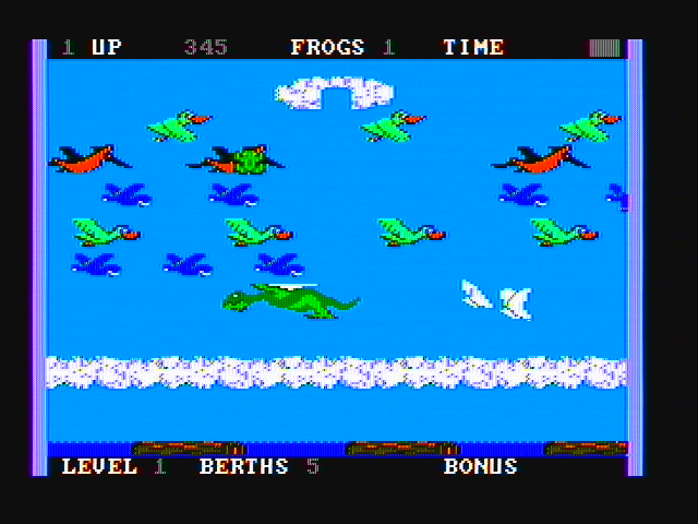 Frogger II: ThreeeDeep! (PC Booter) screenshot: Avoid the dragon! (CGA with composite monitor)