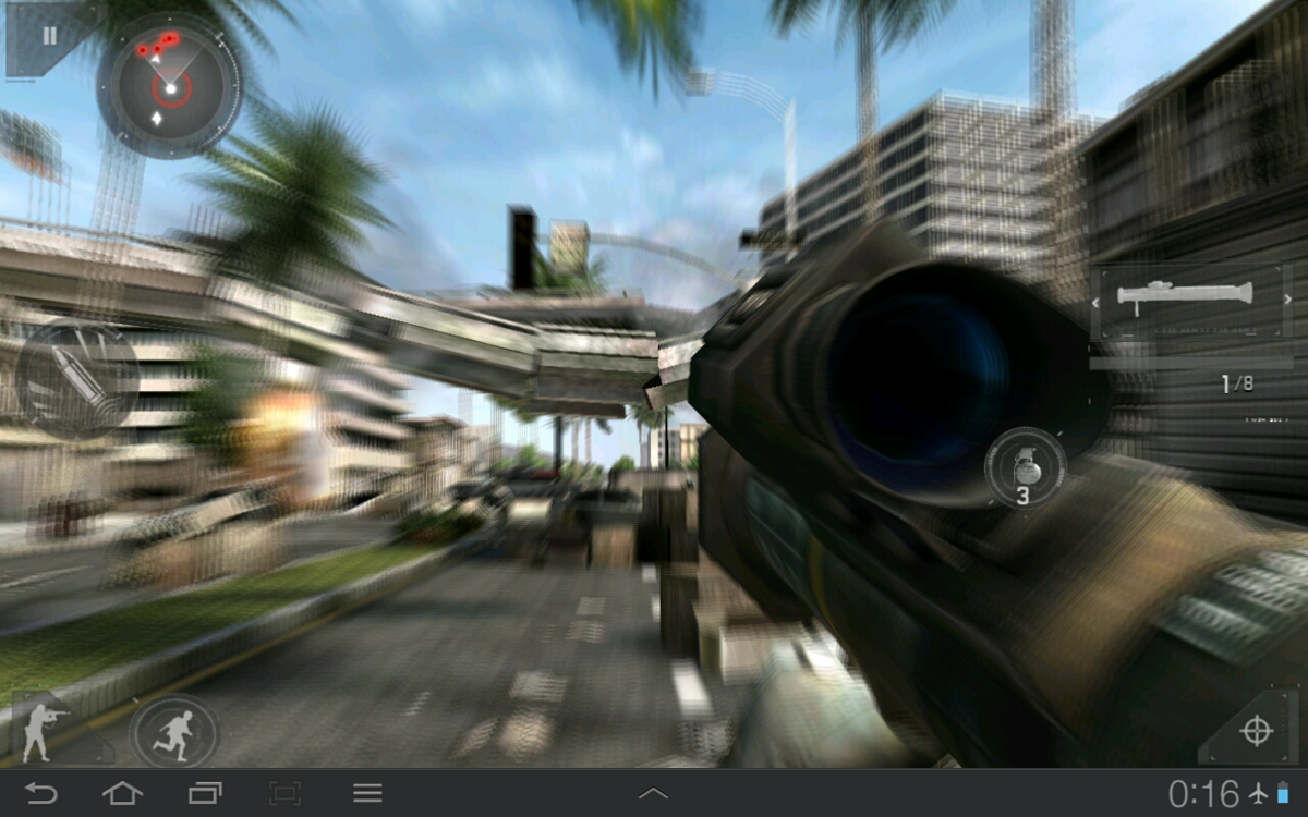 Modern Combat 3: Fallen Nation (Android) screenshot: Destroying the bridge with bazooka