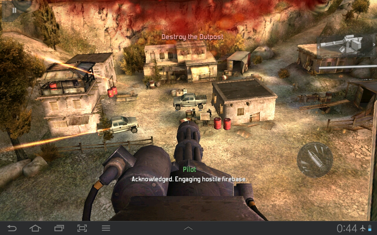 Modern Combat 3: Fallen Nation (Android) screenshot: We're in Pakistan now. Manning a heli-mounted turret.