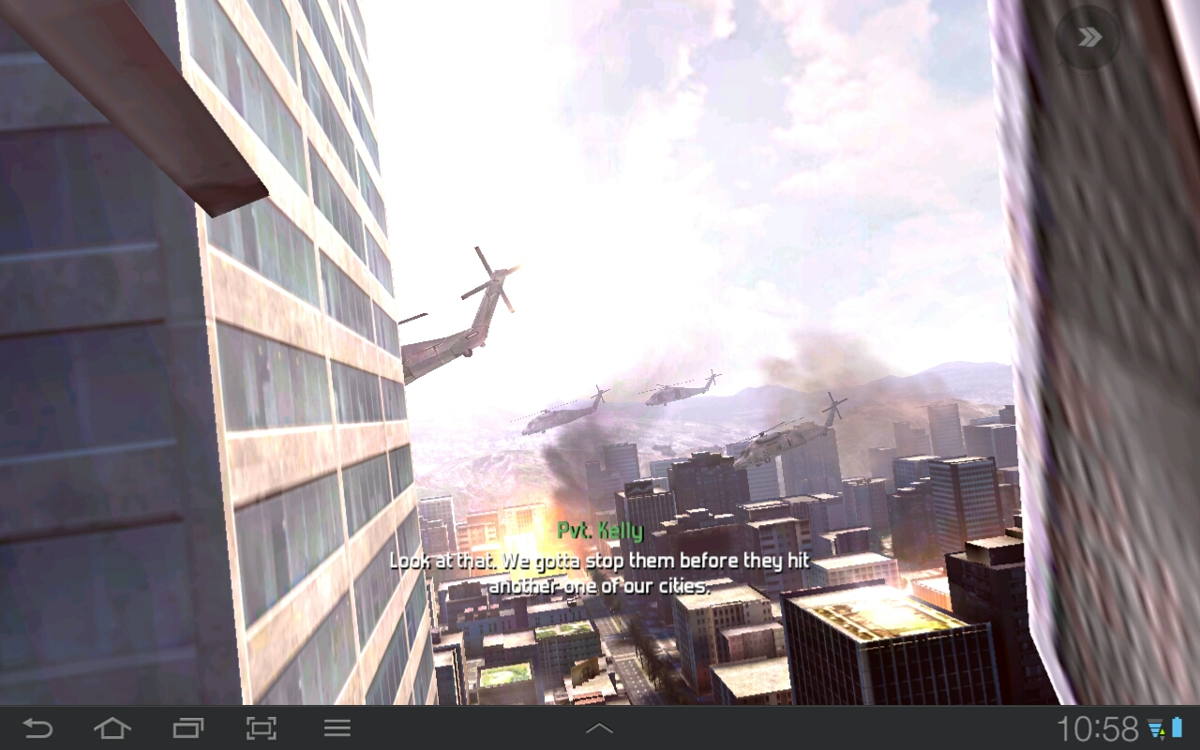 Modern Combat 3: Fallen Nation (Android) screenshot: L.A. is being bombed