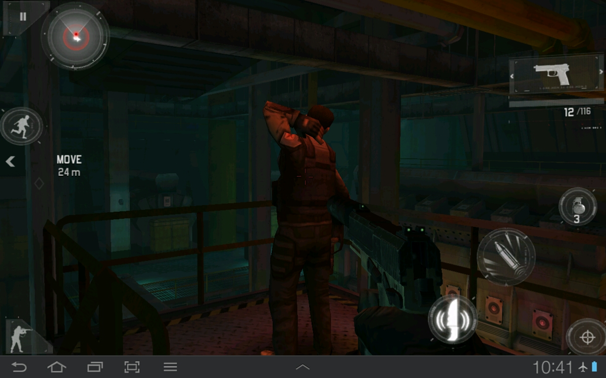 Modern Combat 3: Fallen Nation (Android) screenshot: Approaching stealthily I can backstab an enemy
