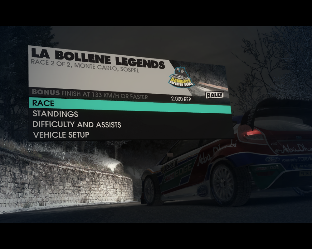 DiRT 3: Monte Carlo Track Pack (Windows) screenshot: Starting a rally at night