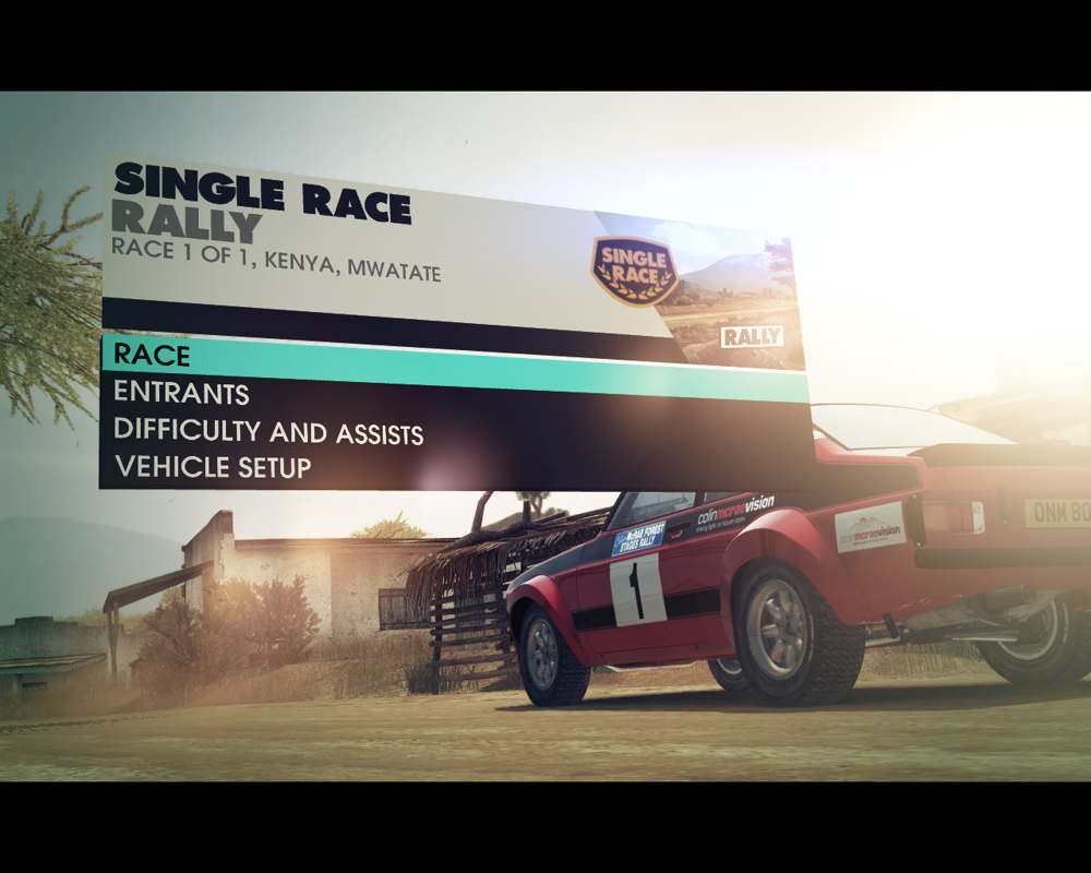 DiRT 3: Colin McRae Vision Charity Pack (Windows) screenshot: Starting a rally event in Kenya on Colin McRae's Ford Escort Mk2