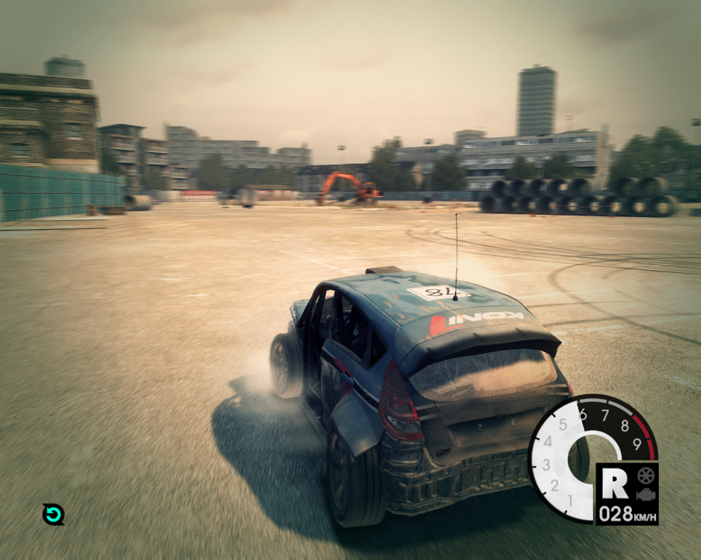 DiRT 3 (Windows) screenshot: A good thing about your DC compound is that you can visually damage your car anyway you want, it will drive as good as new