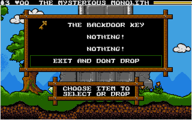 Magicland Dizzy (DOS) screenshot: Inventory.