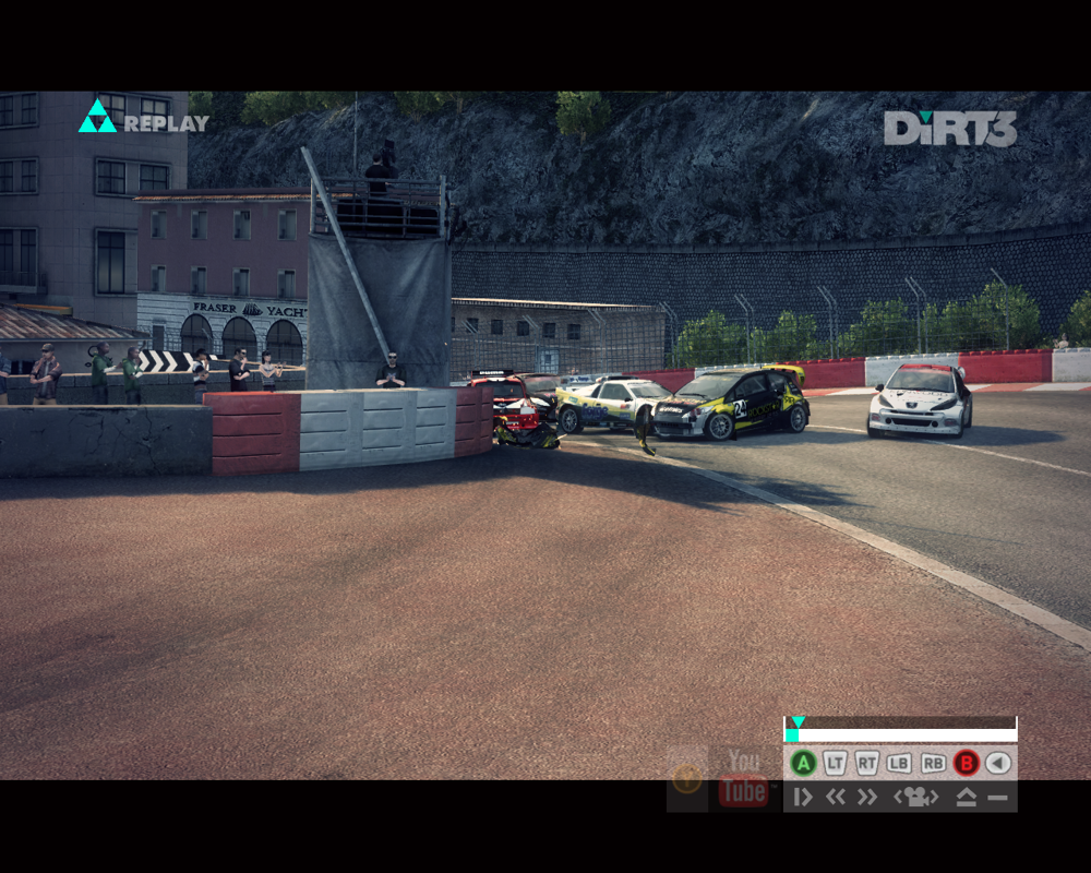 DiRT 3 (Windows) screenshot: A multiple car crash in Monaco