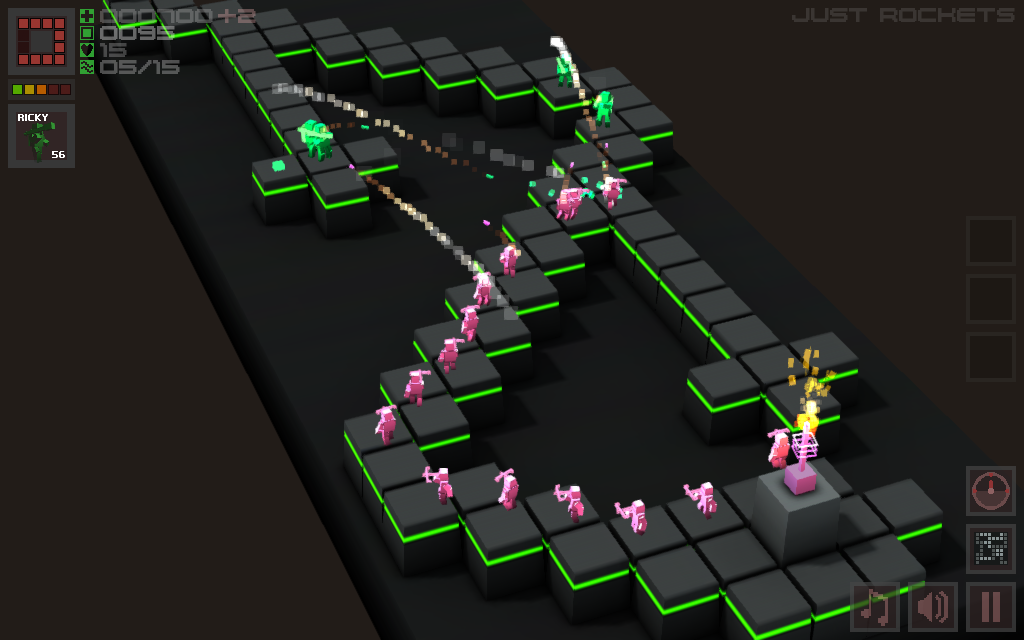 Cubemen (Windows) screenshot: A game of "Just Rockets"