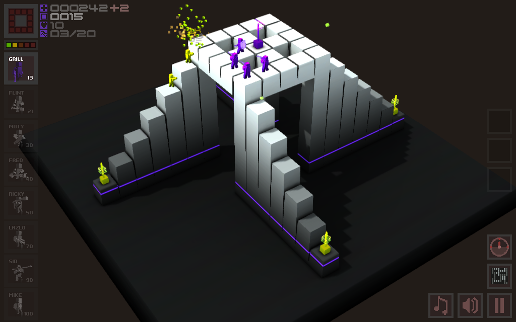 Cubemen (Windows) screenshot: In this map you hold the top and enemies climb up from all sides.