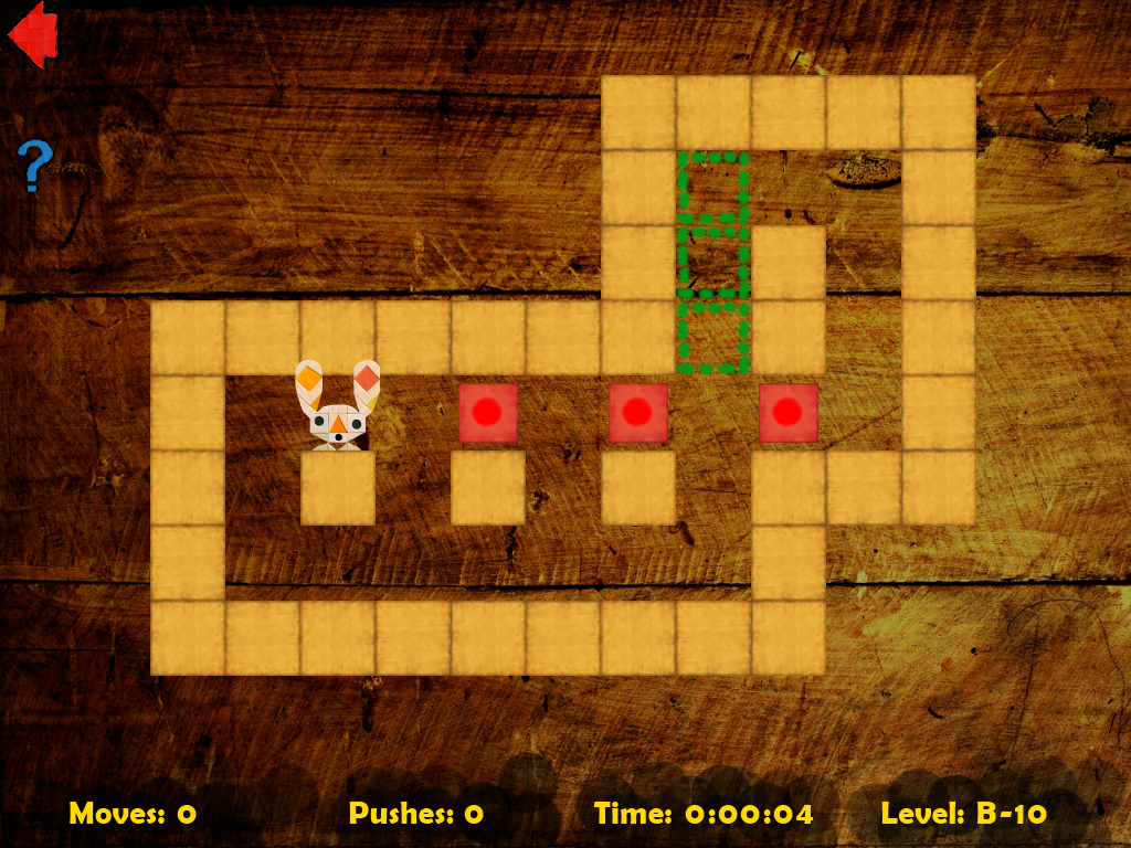 Puzzled Rabbit (iPad) screenshot: Level with 3 boxes (easy/medium difficulty level)