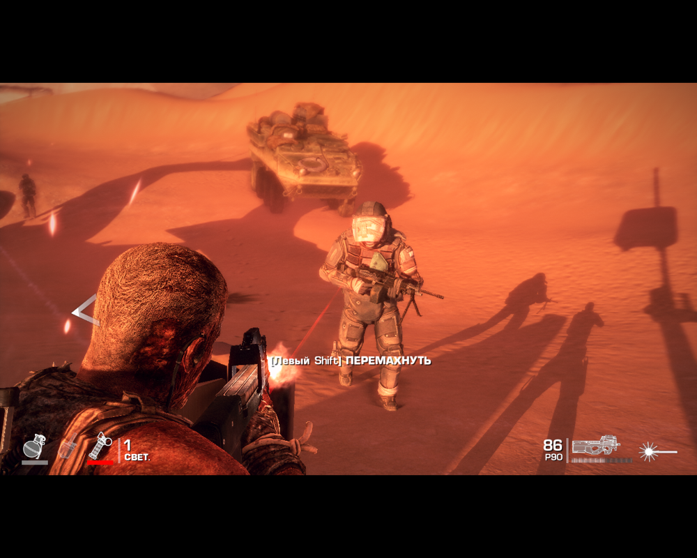 Spec Ops: The Line (Windows) screenshot: A heavy armored enemy. If you see him this close you're pretty much... well, dead.