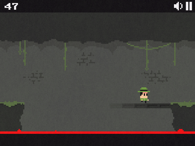 The Adventures of One Button Bob (Browser) screenshot: The bridge disintegrates while you're running over it