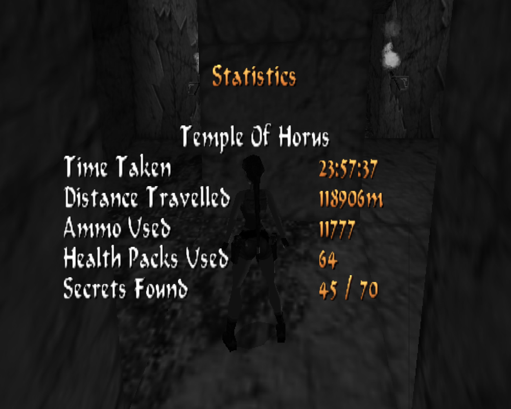 Tomb Raider: The Last Revelation (Windows) screenshot: Statistics screen