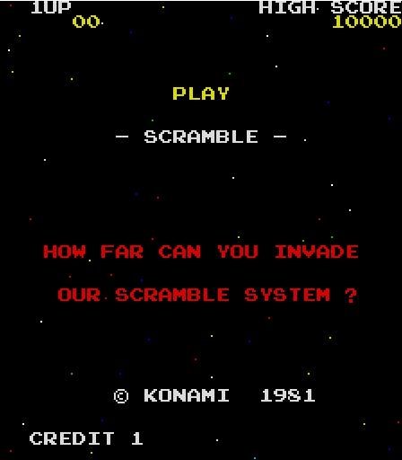 Scramble (ZX Spectrum Next) screenshot: Loading/Title.