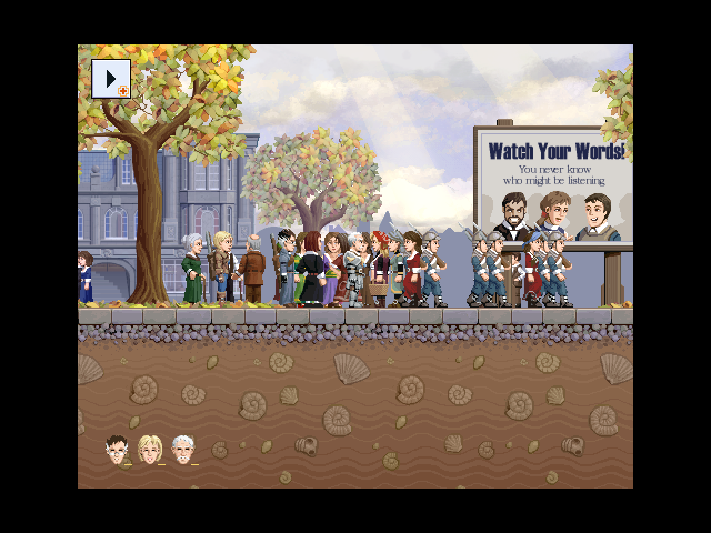 The Spirit Engine II (Windows) screenshot: Bustling cities, characters in "eager" mood and quite a Big Brother vibe.