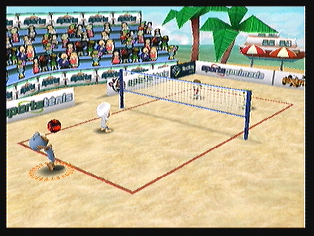 Boomerang Sports Vôlei (Zeebo) screenshot: About to serve. The ball is thrown in the air and turns red when is at a height that can be hit.