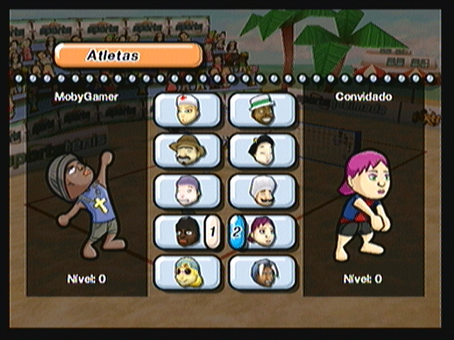Boomerang Sports Vôlei (Zeebo) screenshot: Selecting characters for a two players game.