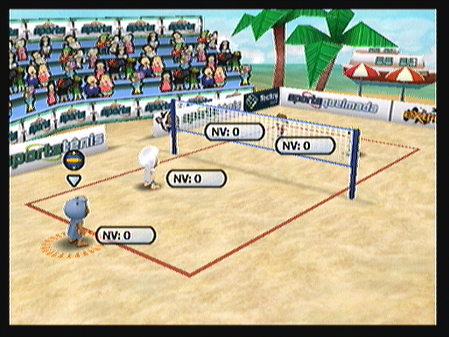 Boomerang Sports Vôlei (Zeebo) screenshot: Before the match starts the characters' levels will be shown. Your opponents will always be of higher levels than your character.