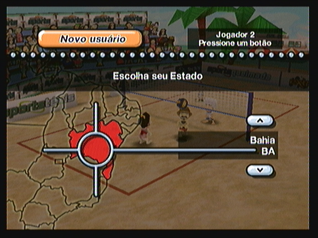 Boomerang Sports Vôlei (Zeebo) screenshot: Selecting the state you're located. This is only for identification purposes and doesn't affect the gameplay.