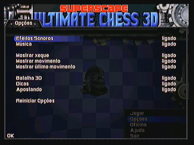 Ultimate Chess 3D (Zeebo) screenshot: The options menu.