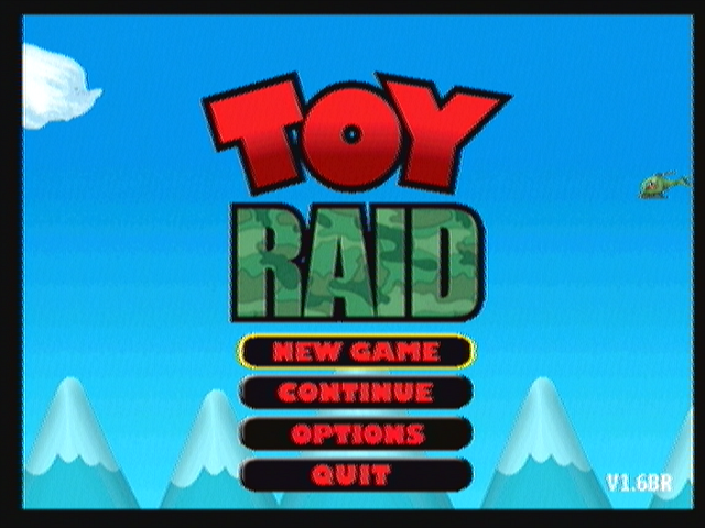 Toy Raid (Zeebo) screenshot: Title screen and main menu.