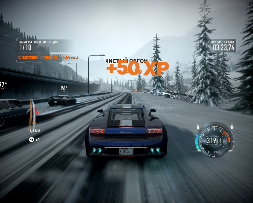 Need for Speed: The Run (Windows) screenshot: Icy highway, 319 km/h... Definitely unsafe driving