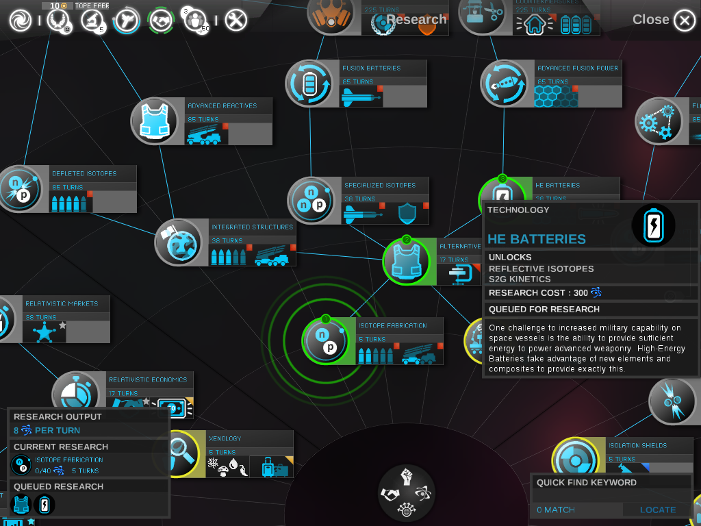Endless Space (Windows) screenshot: A detailed look at the tech tree