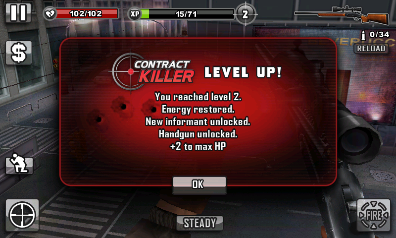 Contract Killer (Android) screenshot: Level up