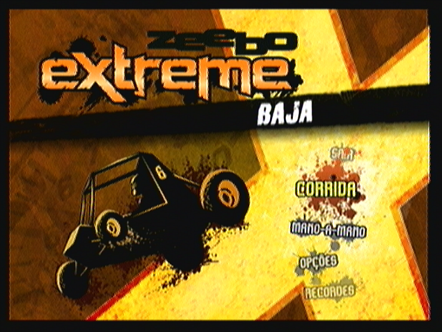 Zeebo Extreme Baja (Zeebo) screenshot: Title screen and main menu.