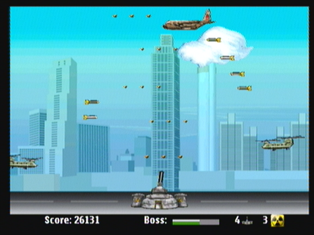 Toy Raid (Zeebo) screenshot: At Wave 10 you face your first boss, that brown bomber plane.