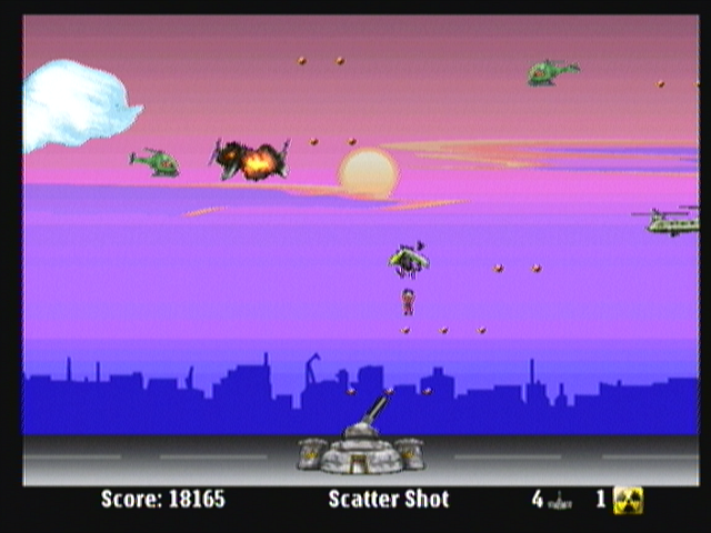 Toy Raid (Zeebo) screenshot: Using the scatter shot at Wave 8.