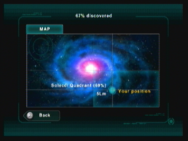 Galaxy on Fire (Zeebo) screenshot: The galaxy map. Players can zoom in to a quadrant and from there select a system to travel to.
