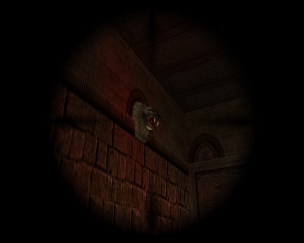 The Times Exclusive Tomb Raider Level (Windows) screenshot: Using laser sighted revolver (aka sniping)