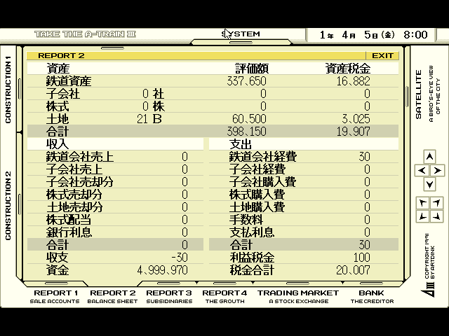 A-Train + Construction Set (FM Towns) screenshot: Your financial situation