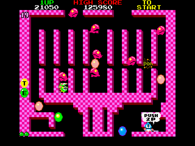Bubble Bobble (FM Towns) screenshot: ...until you get stuck there and killed by powerful fish