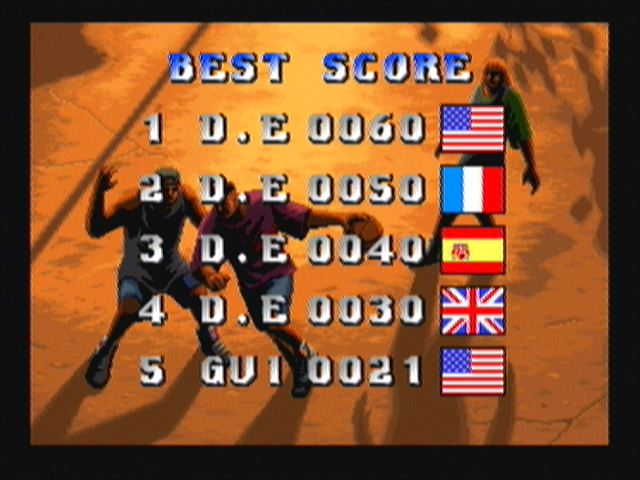 Street Slam (Zeebo) screenshot: The high scores table.