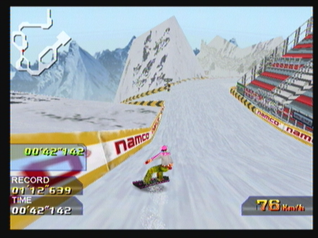 Alpine Racer (Zeebo) screenshot: Passing through checkpoints shows the partial time.