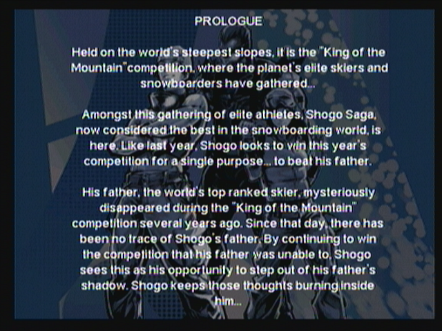 Alpine Racer (Zeebo) screenshot: Prologue for Shogo's story mode.