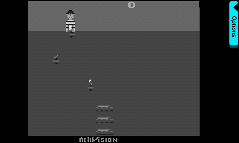 Activision Anthology (Android) screenshot: Playing Kaboom! in black and white
