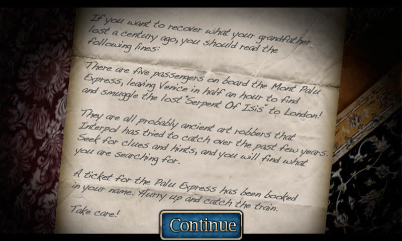 The Serpent of Isis (Android) screenshot: Receiving a letter