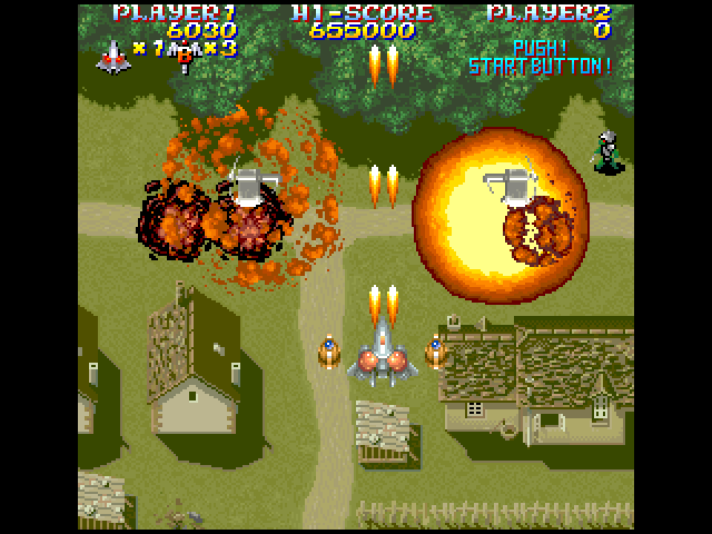 Sorcer Striker (FM Towns) screenshot: Village assault