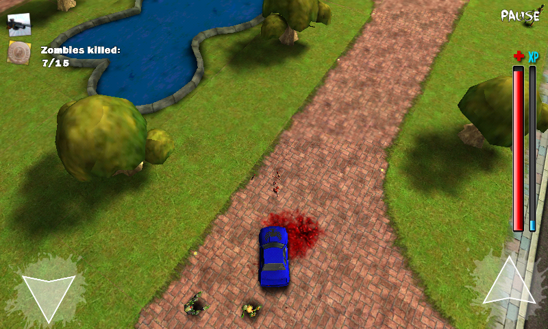 Gears & Guts (Android) screenshot: Running over a zombie