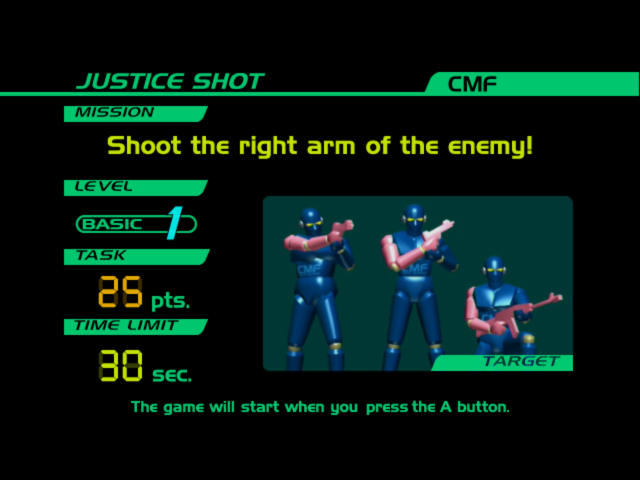 Confidential Mission (Dreamcast) screenshot: Just Shot Training Instructions