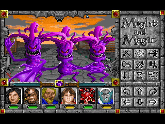 Might and Magic: Darkside of Xeen (FM Towns) screenshot: Battle against goblins