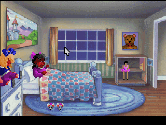 Roberta Williams' Mixed-Up Mother Goose (FM Towns) screenshot: The child in her / his room