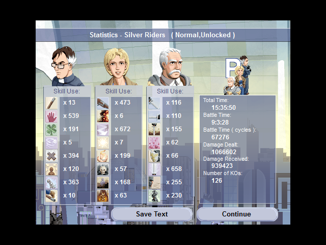 The Spirit Engine II (Windows) screenshot: After you complete the game, you get these statistics.