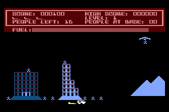 Protector (Atari 8-bit) screenshot: If you crash, an ambulance comes to rescue you.