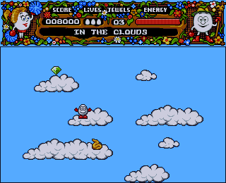Magicland Dizzy (Amiga) screenshot: In the clouds.