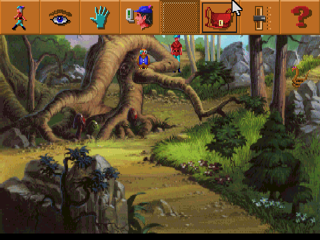 King's Quest V: Absence Makes the Heart Go Yonder! (FM Towns) screenshot: In a forest. Visible interface