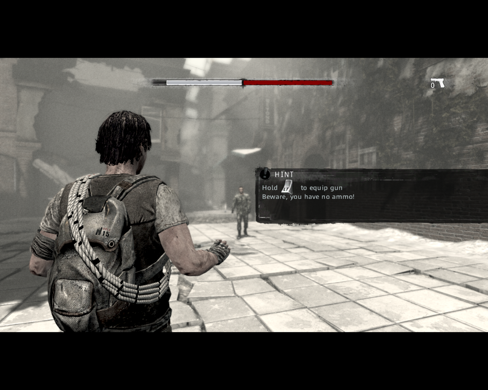 I Am Alive (Windows) screenshot: I've got no ammo, but still I can threaten and overpower this guy